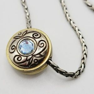 Brighton Circle Necklace with Blue Crystal Reversible Two Tone